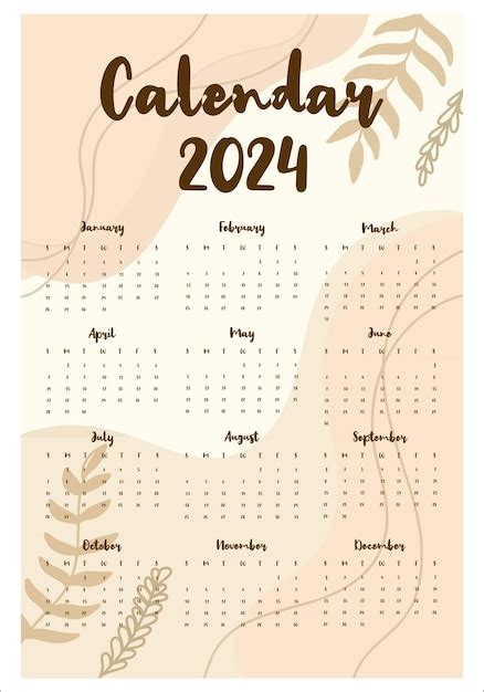 Premium Vector Aesthetic 2024 Monthly Calendar Template