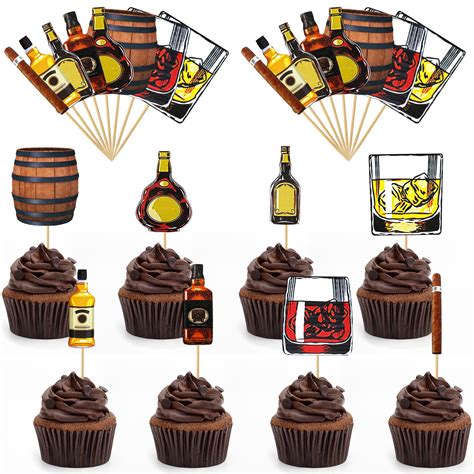 Buy 32 Pieces Whiskey Cupcake Toppers Aged To Perfection Party Supplies