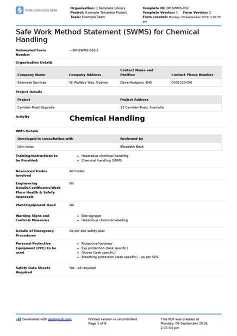 Chemical Handling Safe Work Method Statement Swms Hot Sex Picture