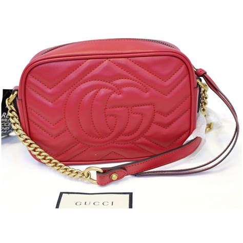 Gucci Gg Marmont Matelasse Mini Leather Crossbody Bag Red Us