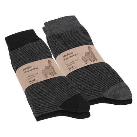 Celodoro Damen Herren Wollsocken Mit Alpaka Uni Ringel Paar