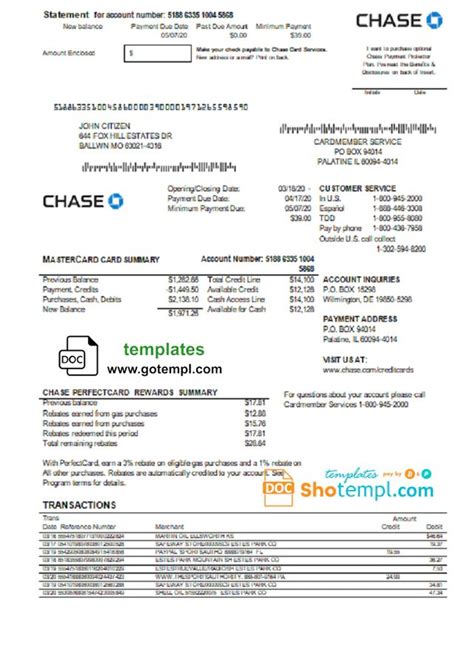 Credit Card Statement Template