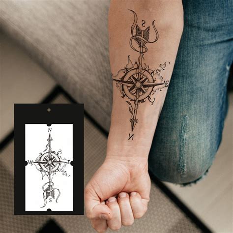 Travel Temporary Tattoo Women Compass Temporary Tattoo Arrow Etsy