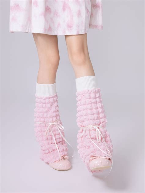 Cream Brown Pink Waffle Puff Leg Warmers