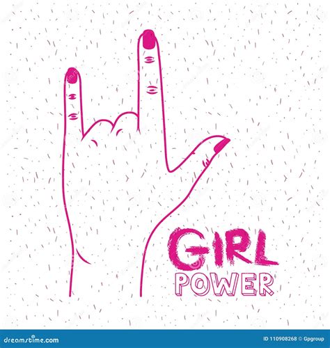 Girl Power Poster Text And Hand Making Horns Signal In Silhouette