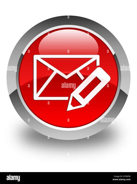 Edit Email Icon Isolated On Glossy Red Round Button Abstract