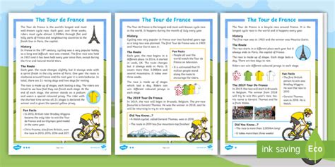 Ks1 Tour De France 2019 Differentiated Reading Comprehension Activity