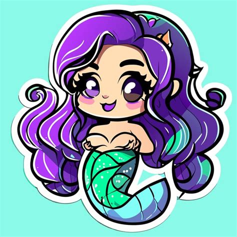 Linda Princesa Sereia Menina Chibi Kawaii Mão Desenhada Desenho Animado