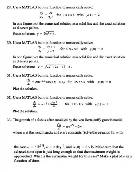 Solved 29 Use A MATLAB Built In Function To Numerically Chegg