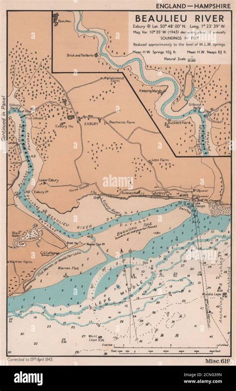 Beaulieu River And Exbury Sea Coast Chart Hampshire Admiralty 1943 Old