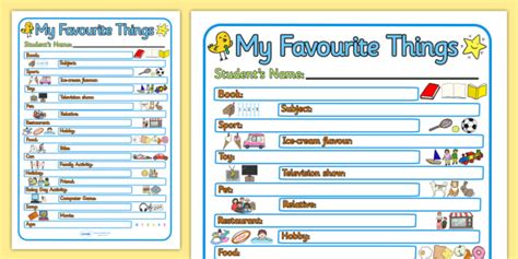 My Favourite Things Writing Frame Teacher Made