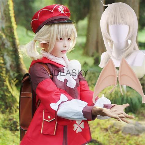 Game Genshin Impact Klee Cosplay Costume Ear Wigs Cap Anime Clothes