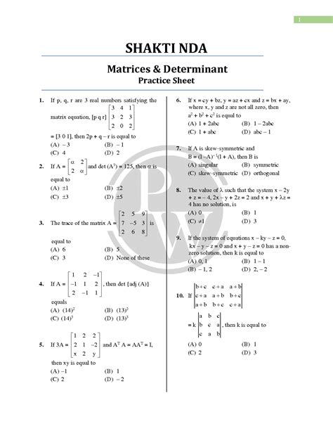 SOLUTION Matrix And Determinant Questions Studypool