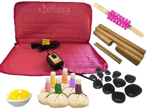 Kit para Massagem Rosa Completo Pedras Quentes e Acessórios