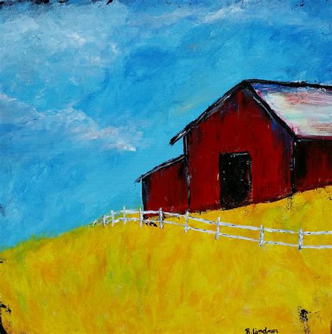 24 X 24 Original Acrylic Painting Lonely Barn