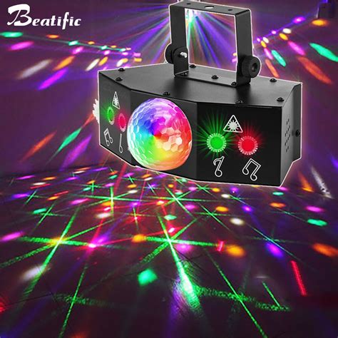 Luz de discoteca led girando bola mágica 4 laser len som luzes festa