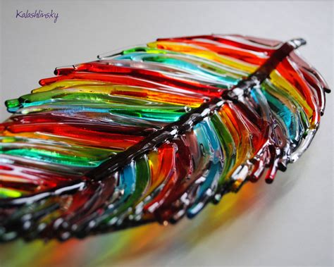 Abstract Fused Glass Dish Feather Unique Glass Tableware Etsy