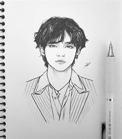 V Bts Drawings Bts Drawings Art Drawings Sketches Simple Line Art