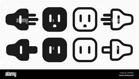 Power Outlet Plug Type A B Line Shape Icon Set Vector Flat Illustration