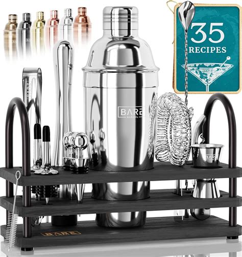 Amazon Mixology Bartender Kit Silver Black Home Bar Set Cocktail