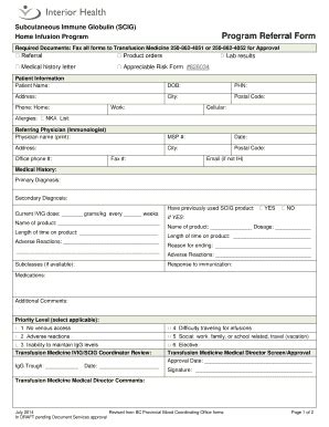 Fillable Online Subcutaneous Immune Globulin SCIG Fax Email Print