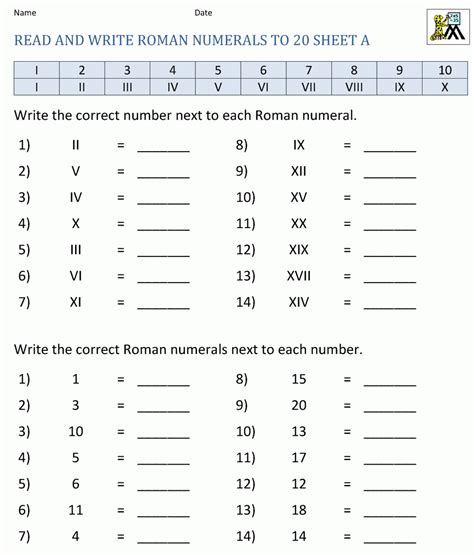 Roman Numerals Worksheet For Grade 4 Pdf