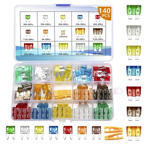 Vrupin 140pcs Car Fuses Assortment Kit Car Fuse Kit Blade Type Automotive Fuses Standard And