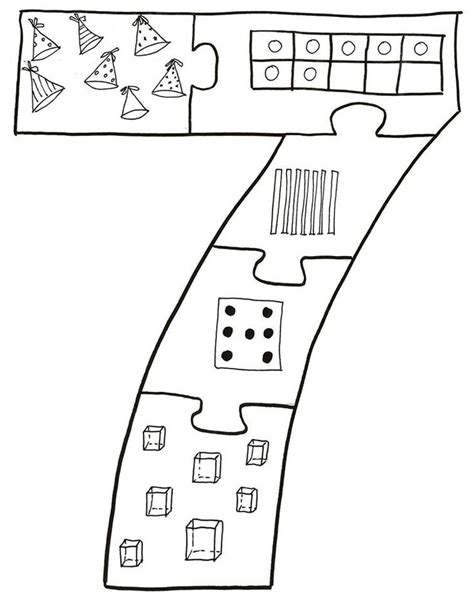 The Number Seven Puzzle Piece Is Drawn In Black And White With Numbers