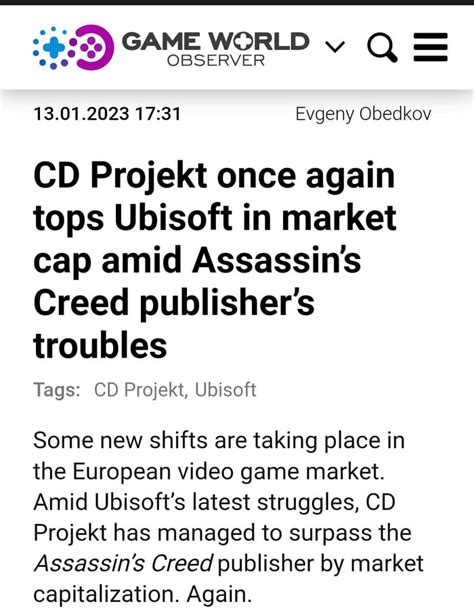 Cd Projekt Is Once Again The Biggest Publisher In Europe After Ubisoft