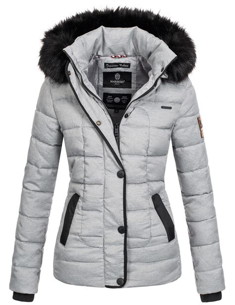 Marikoo Warme Damen Winter Jacke Steppjacke B Grau Gr E L Gr