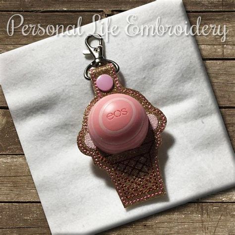 Ith Ice Cream Cone Lip Balm Key Snap Tab Purse Machine Embroidery