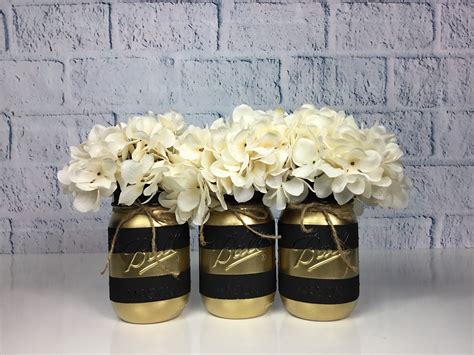 Gold Party Decor Black And Gold Mason Jar Set Table Centerpieces Graduation Decorations