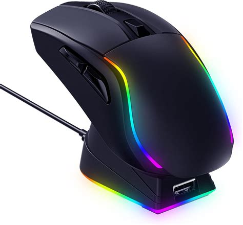 Risophy Wireless Gaming Mouse With Rgb Magnetic Charging Dock Lightweight Tri Color Backlit