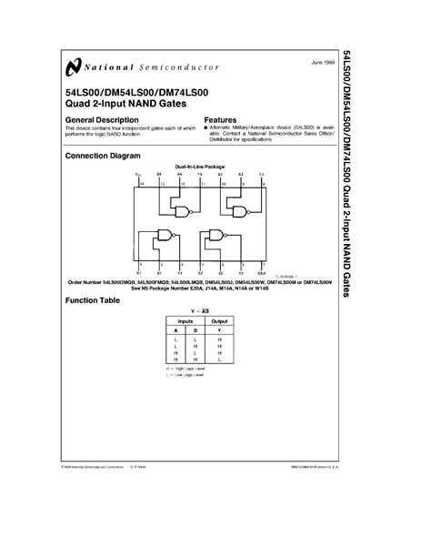 Explore 74LS00 Quad 2 Input NAND Gate Datasheet Pinout Specifications