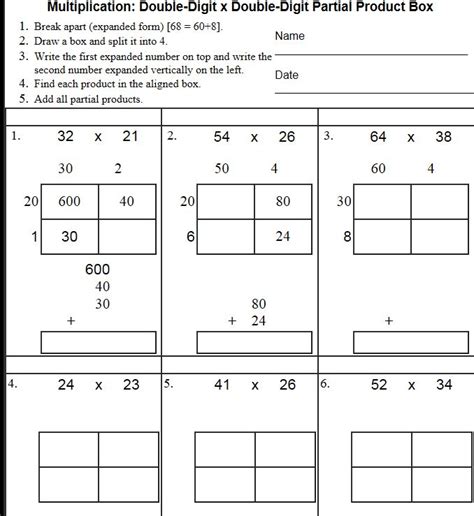 Multiplication Using Box Method Worksheets