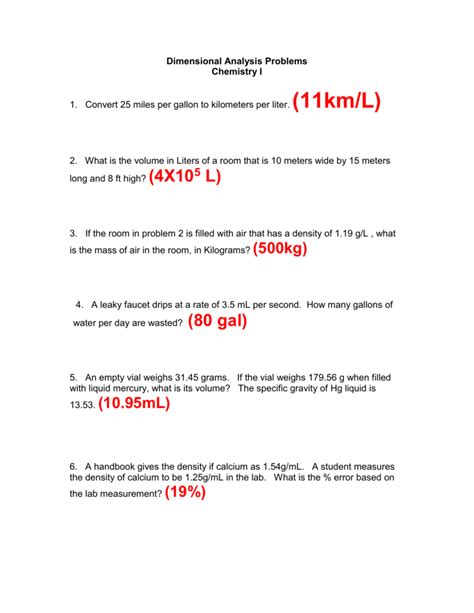 Dimensional Analysis Worksheet 11 - Zipworksheet.com