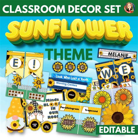 Sunflower Classroom Decor Set Editable Etsy