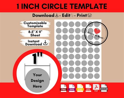 1 Inch Circle Template, 1 Circle Template, Blank Round Sticker Sheet ...