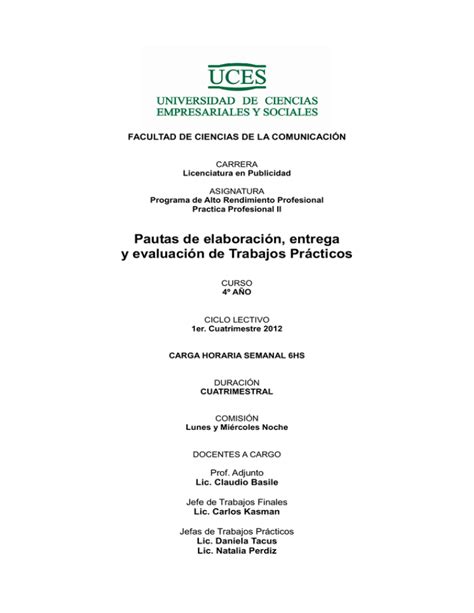 Pautas de elaboración entrega y evaluación de Trabajos Prácticos