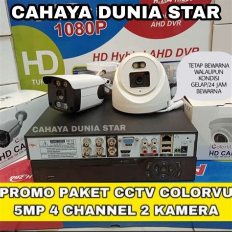 Promo PAKET CCTV COLORVU 5MP 4 CHANNEL 2 KAMERA FULL HD 1080P KOMPLIT