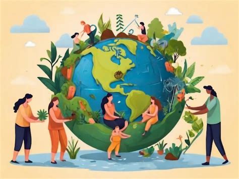 Premium Photo Vector Ecology Concept People Take Care About Planet