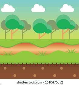 Seamless Cartoon Nature Landscape Unending Background Stock Vector