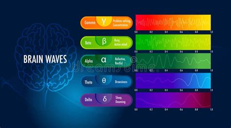 5 Brain Wave Chart on Blue Background Stock Image - Image of energy ...