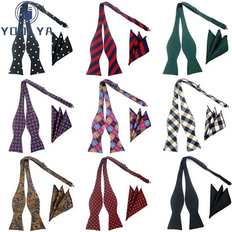 Y Fashion Design Self Bow Tie Hanky Set Plaid Paisley Polka Dot Silk