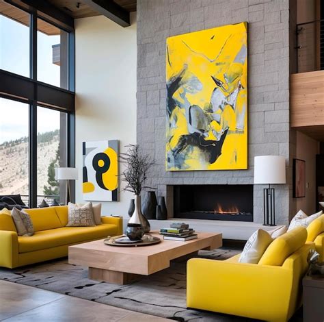 Premium AI Image Living Room With Interior And Yellow Coach And