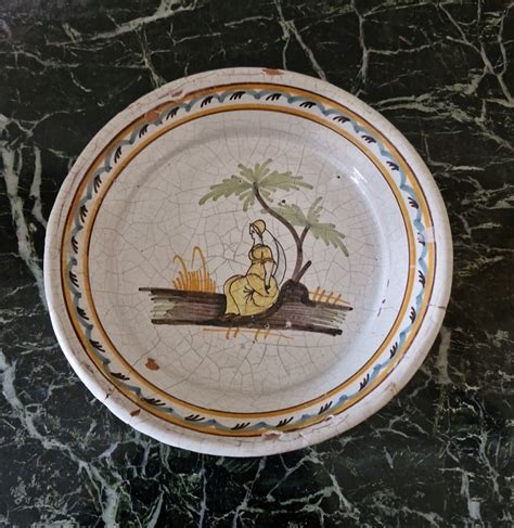 Proantic Assiette En Faience De Nevers Xviii Me S