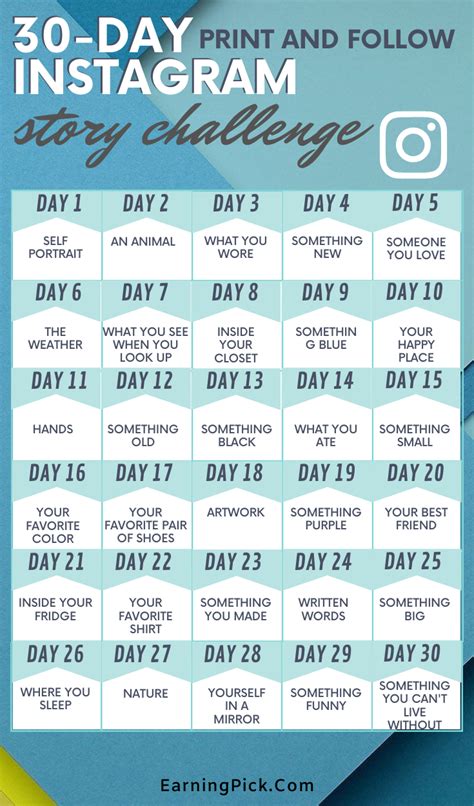 30 Day Instagram Story Challenge 2020 Print And Follow Schedule