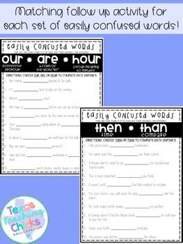 Easily Confused Words Activity by Texas Teaching Chicks | TpT