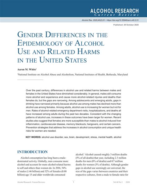 Pdf Overview Of Gender Differences In The Epidemiology Of Alcohol Use