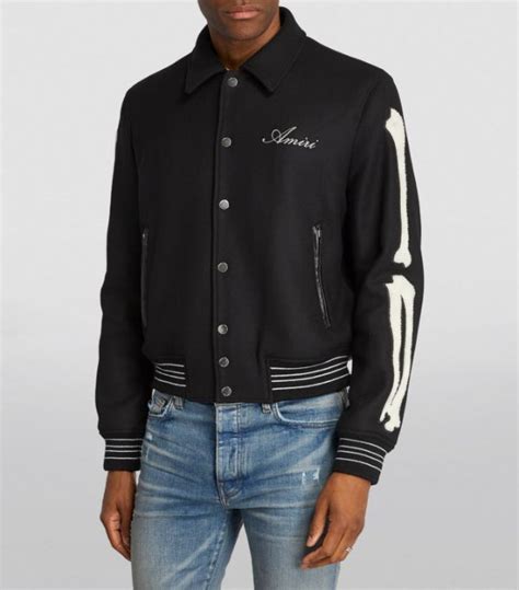 Mens AMIRI Black Bones Varsity Jacket Harrods UK